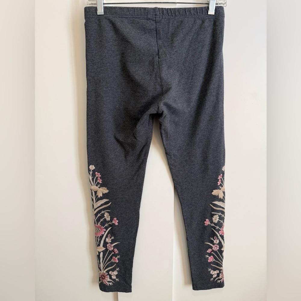 J W Los Angeles Floral Embroidered Knit Leggings Pants Gray Soft Comfy Boho Chic - Picture 2 of 10